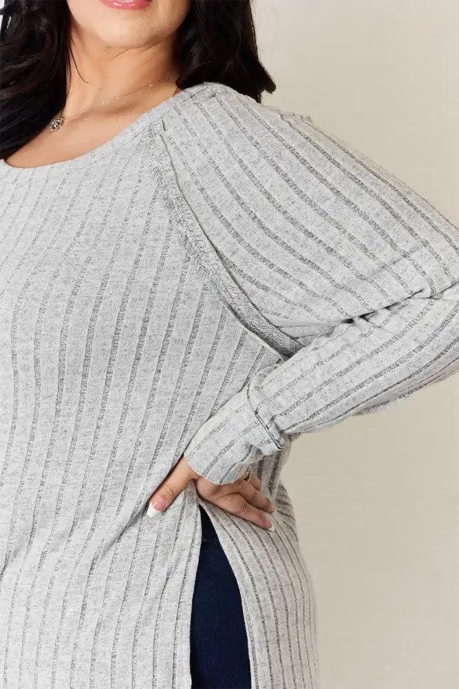 Basic Bae Full Size Ribbed Round Neck Slit T-Shirt - Update AvenueT-ShirtsTrendsi100101089491375100101089491375752c06d9 - 12e4 - 46d0 - 8c2d - 0b971c47e008 - MaxLight Gray