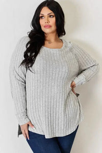 Basic Bae Full Size Ribbed Round Neck Slit T-Shirt - Update AvenueT-ShirtsTrendsi100101089491375100101089491375ac2dfb1f - e00f - 448d - 9211 - 6b90eb93d1b3 - MaxLight Gray