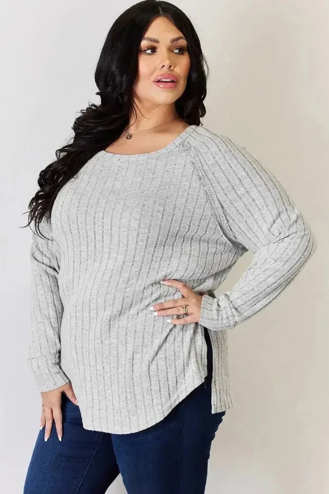 Basic Bae Full Size Ribbed Round Neck Slit T-Shirt - Update AvenueT-ShirtsTrendsi100101089491375100101089491375646b8bf5 - ab9b - 4c6c - adc8 - 0a0f3a88a0ae - MaxLight Gray