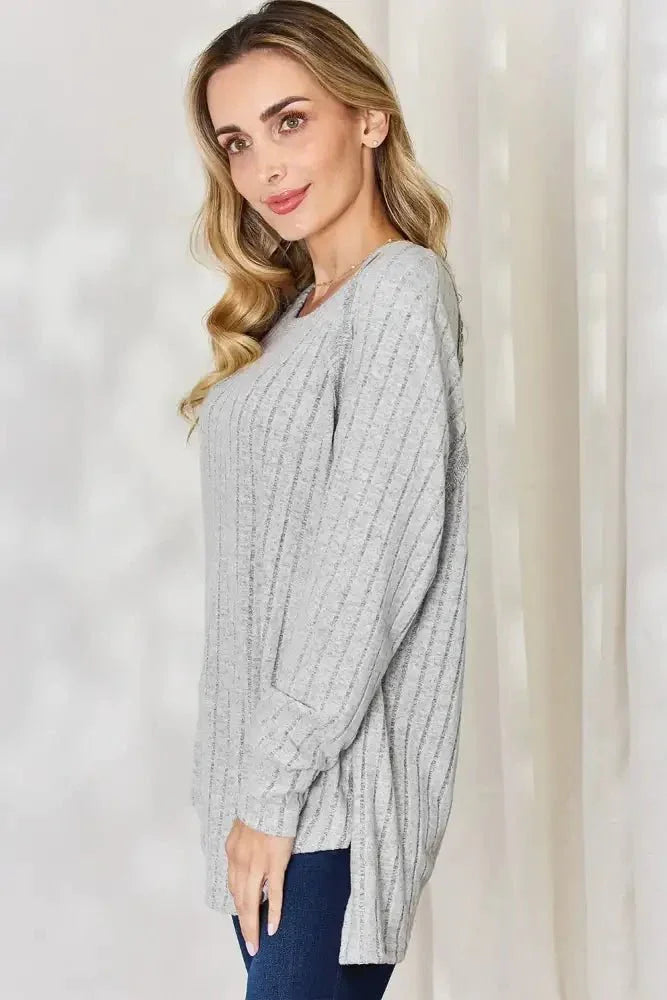 Basic Bae Full Size Ribbed Round Neck Slit T-Shirt - Update AvenueT-ShirtsTrendsi1001010894913751001010894913757626e40e - df96 - 456d - b016 - 56ddbe24dd6d - MaxLight Gray