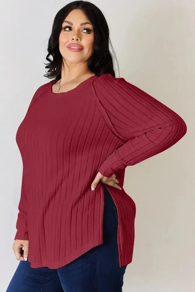 Basic Bae Full Size Ribbed Round Neck Slit T-Shirt - Update AvenueT-ShirtsTrendsi100101089491672100101089491672816b4b97 - 0c7c - 4622 - 8514 - 00f28cde3d45 - MaxDeep Red