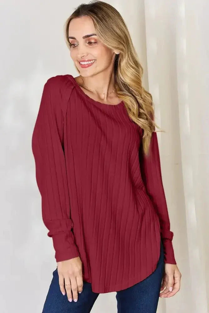 Basic Bae Full Size Ribbed Round Neck Slit T-Shirt - Update AvenueT-ShirtsTrendsi10010108949167210010108949167298a3dd76 - 4ecd - 49c2 - 904c - 9d680e4d8f58 - MaxDeep Red
