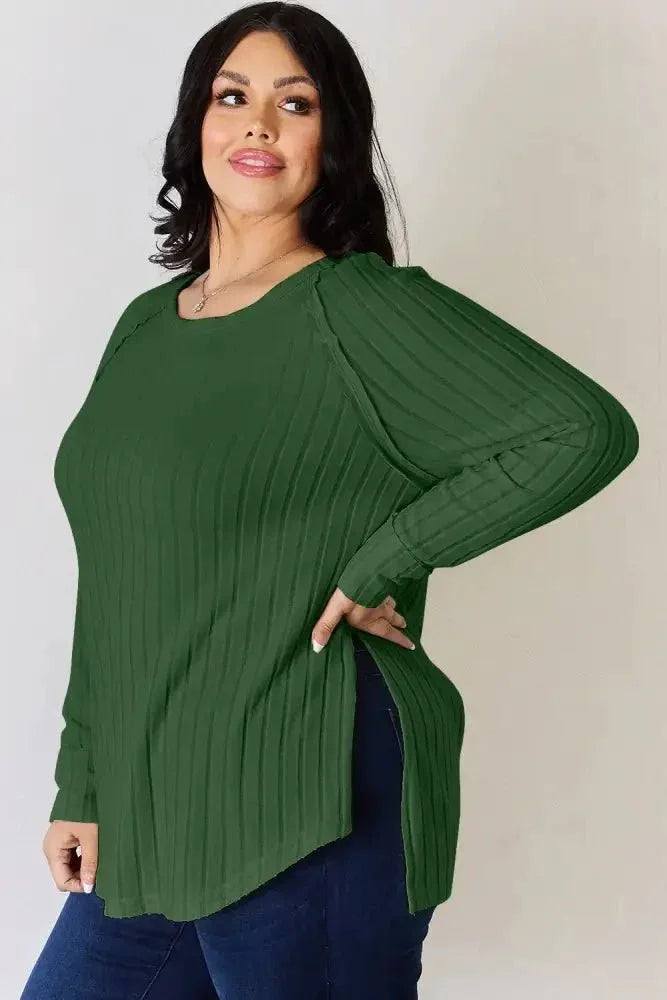 Basic Bae Full Size Ribbed Round Neck Slit T-Shirt - Update AvenueT-ShirtsTrendsi1001010894987861001010894987867b3d0dc0 - 4441 - 4a9f - 9a4b - 8b78916287d2 - MaxGreen