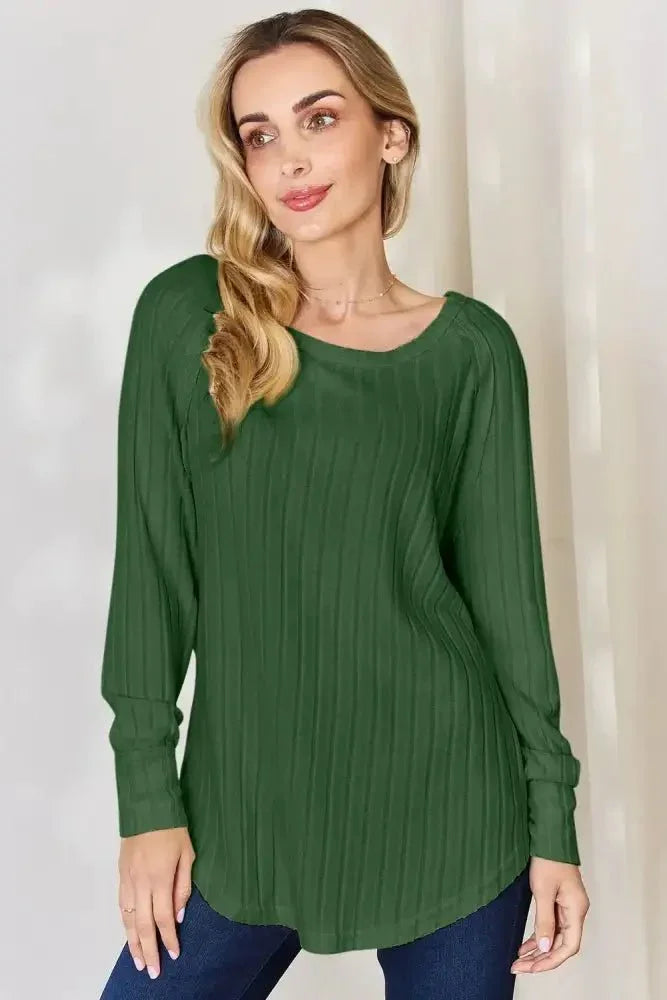 Basic Bae Full Size Ribbed Round Neck Slit T-Shirt - Update AvenueT-ShirtsTrendsi100101089498786100101089498786179c319b - 7677 - 47f7 - b3bd - a610352554c4 - MaxGreen