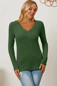 Basic Bae Full Size Ribbed V - Neck Long Sleeve T-Shirt - Update AvenueT-ShirtsTrendsi100101792180116100101792180116b483d750 - fc1e - 4906 - b9f4 - 4d4e5bbb3ac9 - MaxGreen