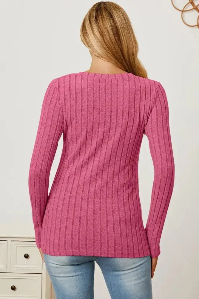 Basic Bae Full Size Ribbed V - Neck Long Sleeve T-Shirt - Update AvenueT-ShirtsTrendsi100101792184551100101792184551c9fa9629 - d0de - 48c9 - aec0 - 52b437838537 - MaxHot Pink