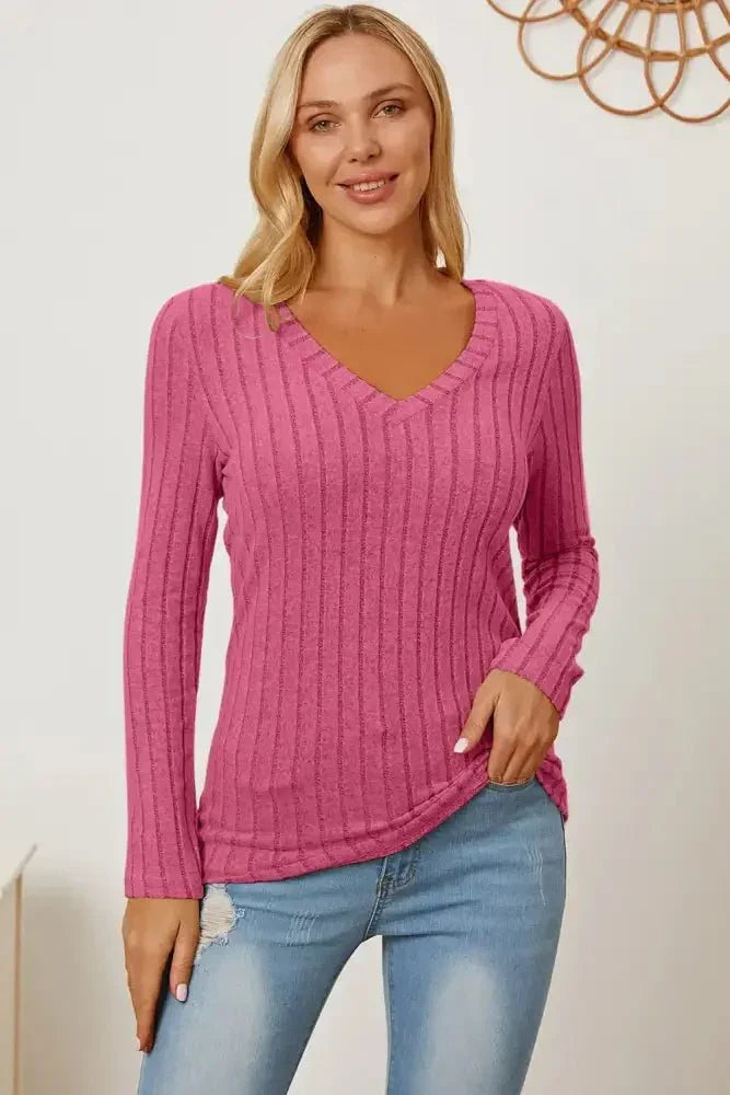 Basic Bae Full Size Ribbed V - Neck Long Sleeve T-Shirt - Update AvenueT-ShirtsTrendsi1001017921845511001017921845512f251646 - c59b - 4671 - 9fd7 - 4eba1dc3cc96 - MaxHot Pink