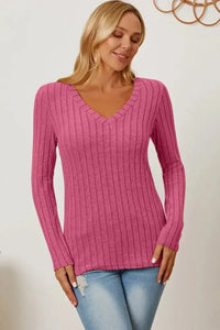 Basic Bae Full Size Ribbed V - Neck Long Sleeve T-Shirt - Update AvenueT-ShirtsTrendsi100101792184551100101792184551d17de90e - 10ad - 453c - 853a - b7e147a2d355 - MaxHot Pink