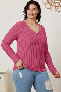 Basic Bae Full Size Ribbed V - Neck Long Sleeve T-Shirt - Update AvenueT-ShirtsTrendsi1001017921845511001017921845517c266b63 - 981c - 41ce - a81f - 15299f61bc9a - MaxHot Pink