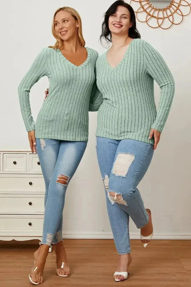 Basic Bae Full Size Ribbed V - Neck Long Sleeve T-Shirt - Update AvenueT-ShirtsTrendsi1001017921857031001017921857036d39fcff - d4be - 4d84 - a828 - 2a8672caabf8 - MaxLight Green