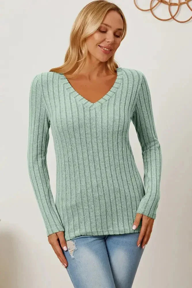 Basic Bae Full Size Ribbed V - Neck Long Sleeve T-Shirt - Update AvenueT-ShirtsTrendsi100101792185703100101792185703d7ba9319 - 77d6 - 4c73 - 8872 - edfe6359abe7 - MaxLight Green
