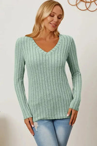 Basic Bae Full Size Ribbed V - Neck Long Sleeve T-Shirt - Update AvenueT-ShirtsTrendsi100101792185703100101792185703d7ba9319 - 77d6 - 4c73 - 8872 - edfe6359abe7 - MaxLight Green