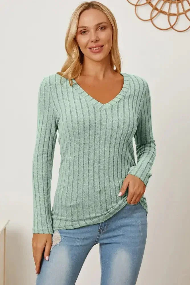 Basic Bae Full Size Ribbed V - Neck Long Sleeve T-Shirt - Update AvenueT-ShirtsTrendsi100101792185703100101792185703e0853294 - 85a0 - 436b - a430 - ac8d49864dc7 - MaxLight Green