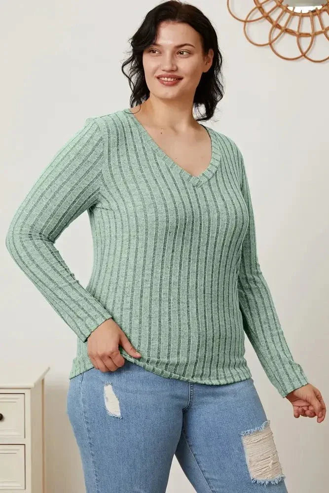 Basic Bae Full Size Ribbed V - Neck Long Sleeve T-Shirt - Update AvenueT-ShirtsTrendsi100101792185703100101792185703b2465cdc - 1e7a - 45f5 - 8f63 - ac6ac0e0c1e1 - MaxLight Green