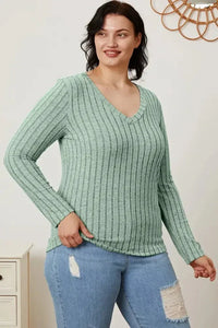 Basic Bae Full Size Ribbed V - Neck Long Sleeve T-Shirt - Update AvenueT-ShirtsTrendsi100101792185703100101792185703b2465cdc - 1e7a - 45f5 - 8f63 - ac6ac0e0c1e1 - MaxLight Green