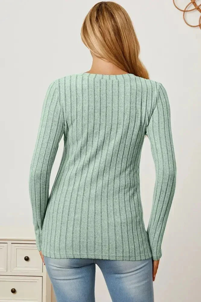 Basic Bae Full Size Ribbed V - Neck Long Sleeve T-Shirt - Update AvenueT-ShirtsTrendsi100101792185703100101792185703d5641509 - aa44 - 4fa6 - 98bc - dcf405ca2ca0 - MaxLight Green