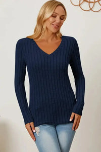 Basic Bae Full Size Ribbed V - Neck Long Sleeve T-Shirt - Update AvenueT-ShirtsTrendsi100101792187927100101792187927d0ce3998 - 1563 - 4b07 - a3ed - 700ccd56b824 - MaxDark Blue