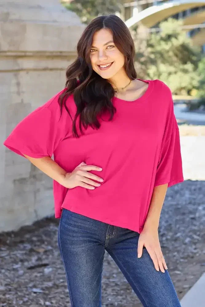 Basic Bae Full Size Round Neck Drop Shoulder T-Shirt - Update AvenueT-ShirtsTrendsi10010165856223210010165856223251372314026c4dfcb320be827d80f72e - MaxHot Pink