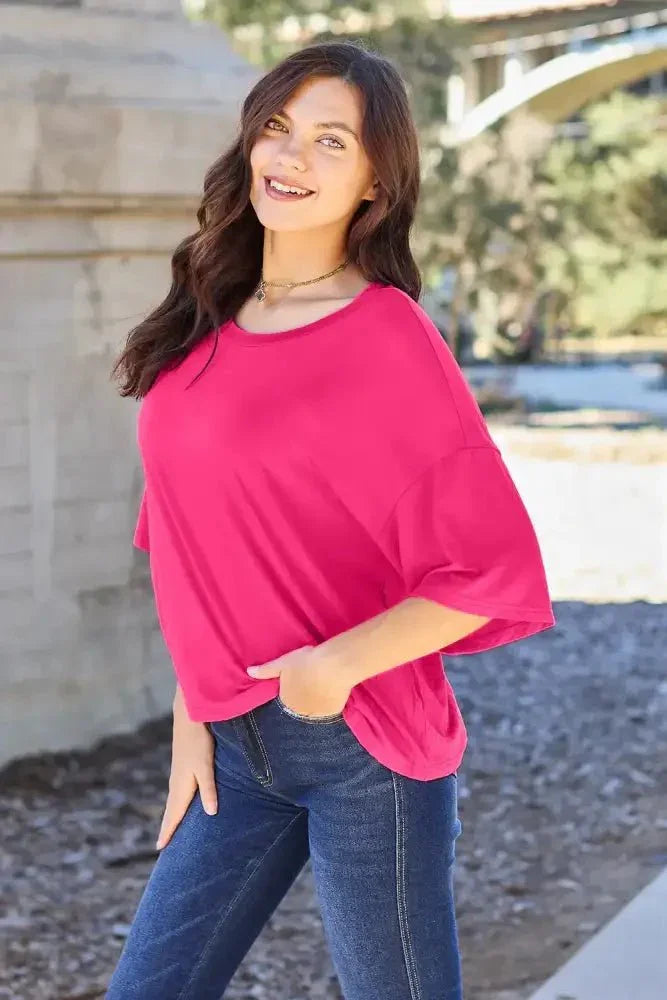Basic Bae Full Size Round Neck Drop Shoulder T-Shirt - Update AvenueT-ShirtsTrendsi10010165856223210010165856223224882d87816c4621ae6156881d63d803 - MaxHot Pink
