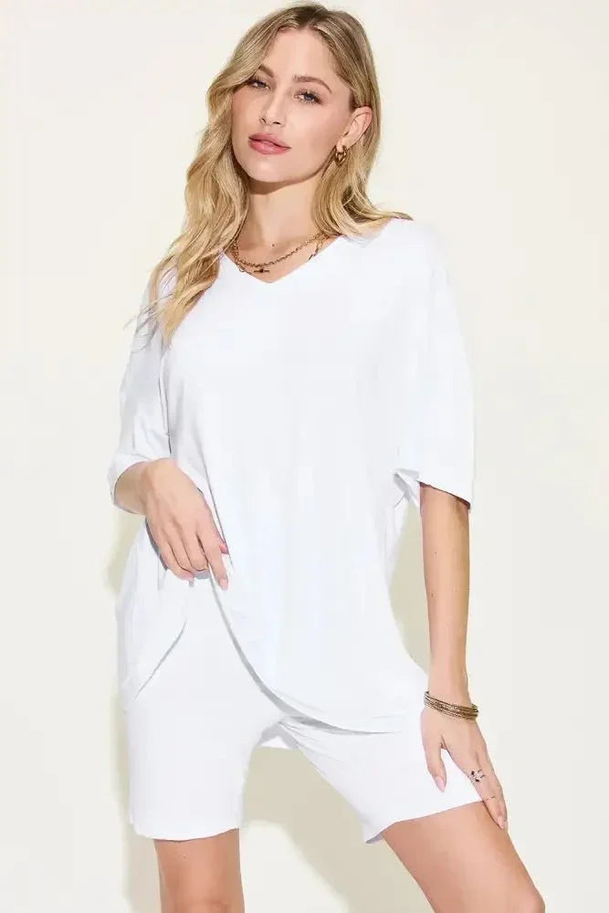 Basic Bae Full Size V - Neck Drop Shoulder T-Shirt and Shorts Set - Update AvenueDaily EssentialsTrendsi1001009511131781001009511131786b4f195e - 8d21 - 4e15 - 8ce4 - 720f82b37c8a - MaxWhite