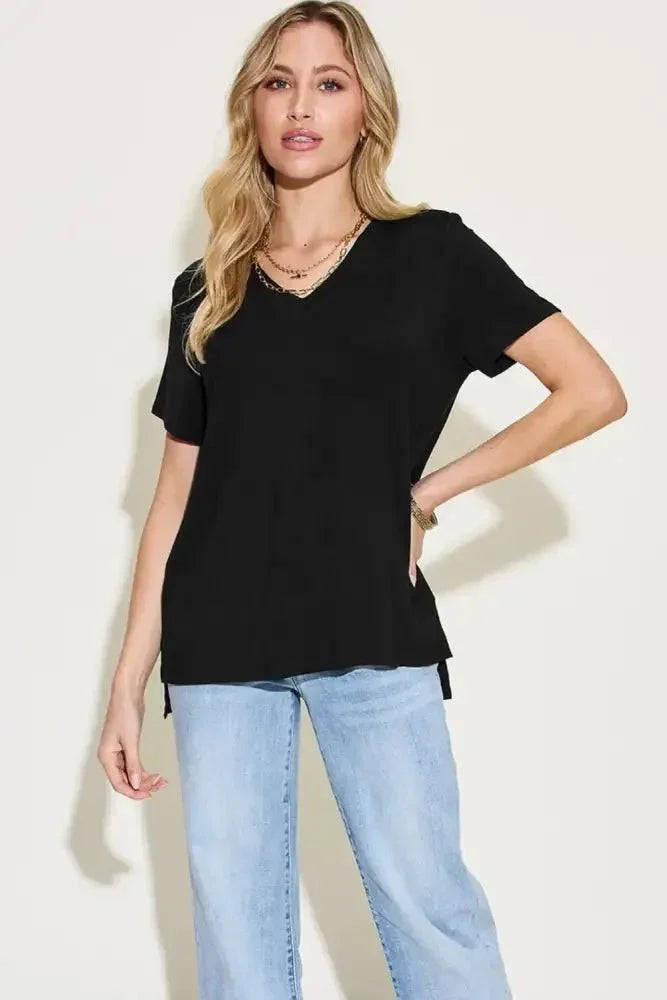 Basic Bae Full Size V - Neck High - Low T-Shirt - Update AvenueT-ShirtsTrendsi100100157021319100100157021319438fdfb4 - 647a - 4d83 - 9713 - 1bc46fc87376 - MaxBlack