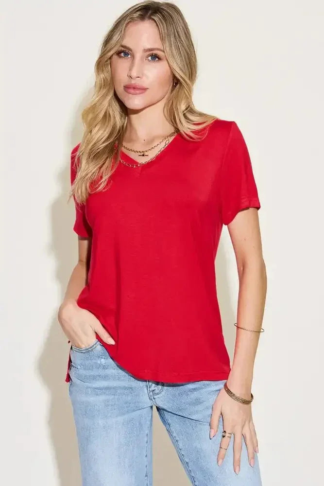 Basic Bae Full Size V - Neck High - Low T-Shirt - Update AvenueT-ShirtsTrendsi100100157022529100100157022529f446fdda - b4a5 - 4c66 - 9625 - e7e782f11305 - MaxRed
