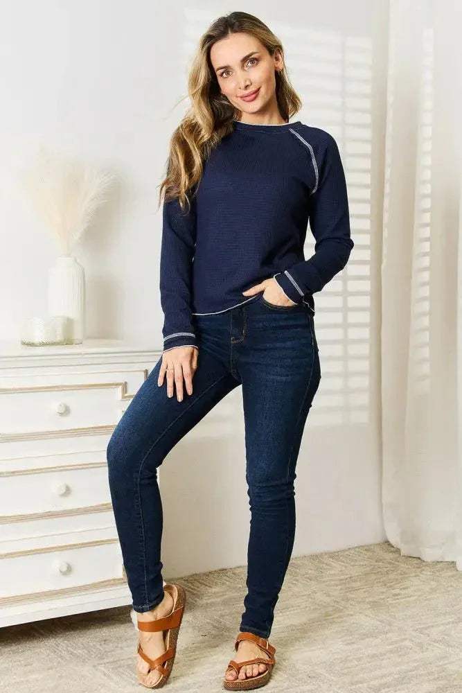 Basic Bae Long Raglan Sleeve Round Neck Top - Update AvenueTrendsi1001014629451231001014629451237429cc7896f84107a8bb58b4e7a2a306 - MaxDark Blue