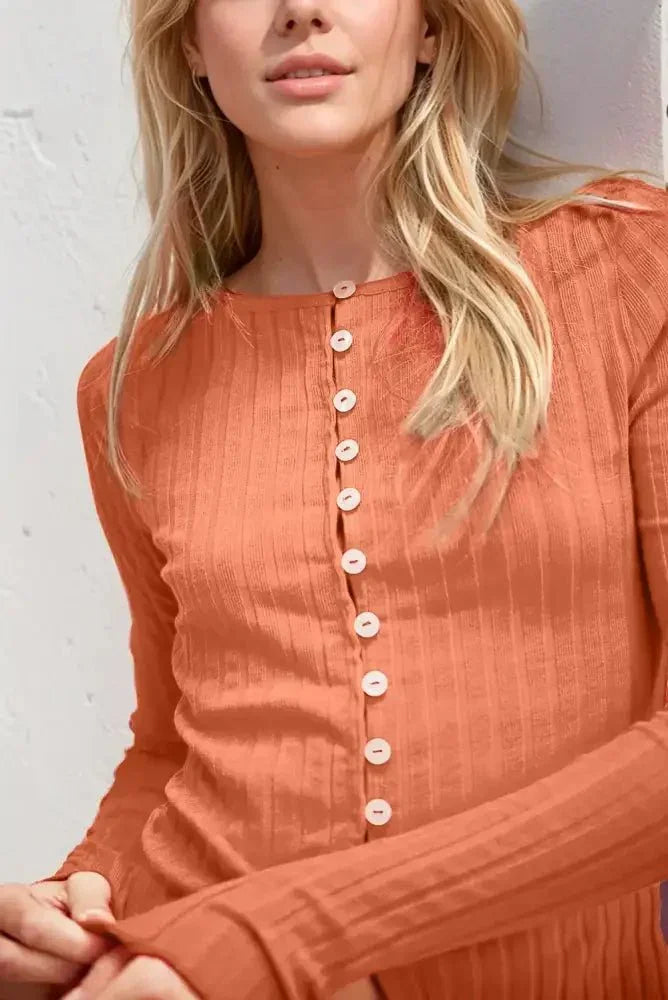 Basic Bae Texture Button Up Round Neck Long Sleeve Top - Update AvenueFestival VibesTrendsi1001001958891701001001958891709bde4a5c - 4df4 - 4d68 - 9ec6 - 58dc4177ef0d - MaxOrange