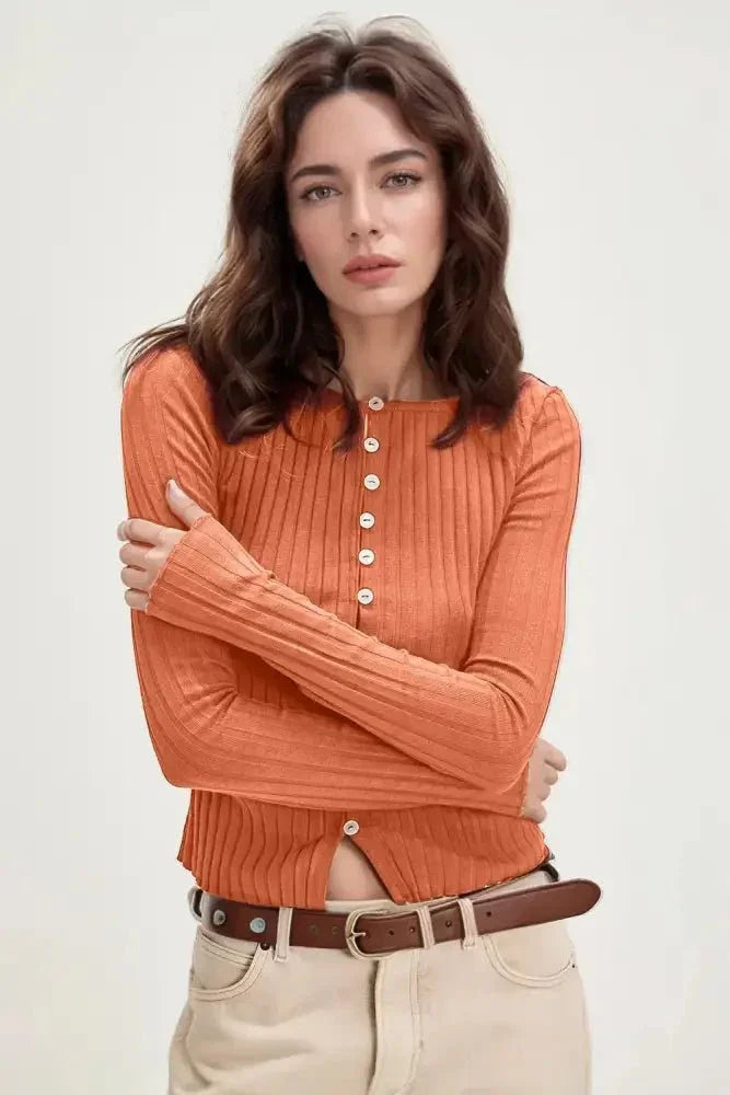 Basic Bae Texture Button Up Round Neck Long Sleeve Top - Update AvenueFestival VibesTrendsi1001001958891701001001958891707cc3cd30 - 395c - 487e - afa5 - dbc9f8c66ef8 - MaxOrange