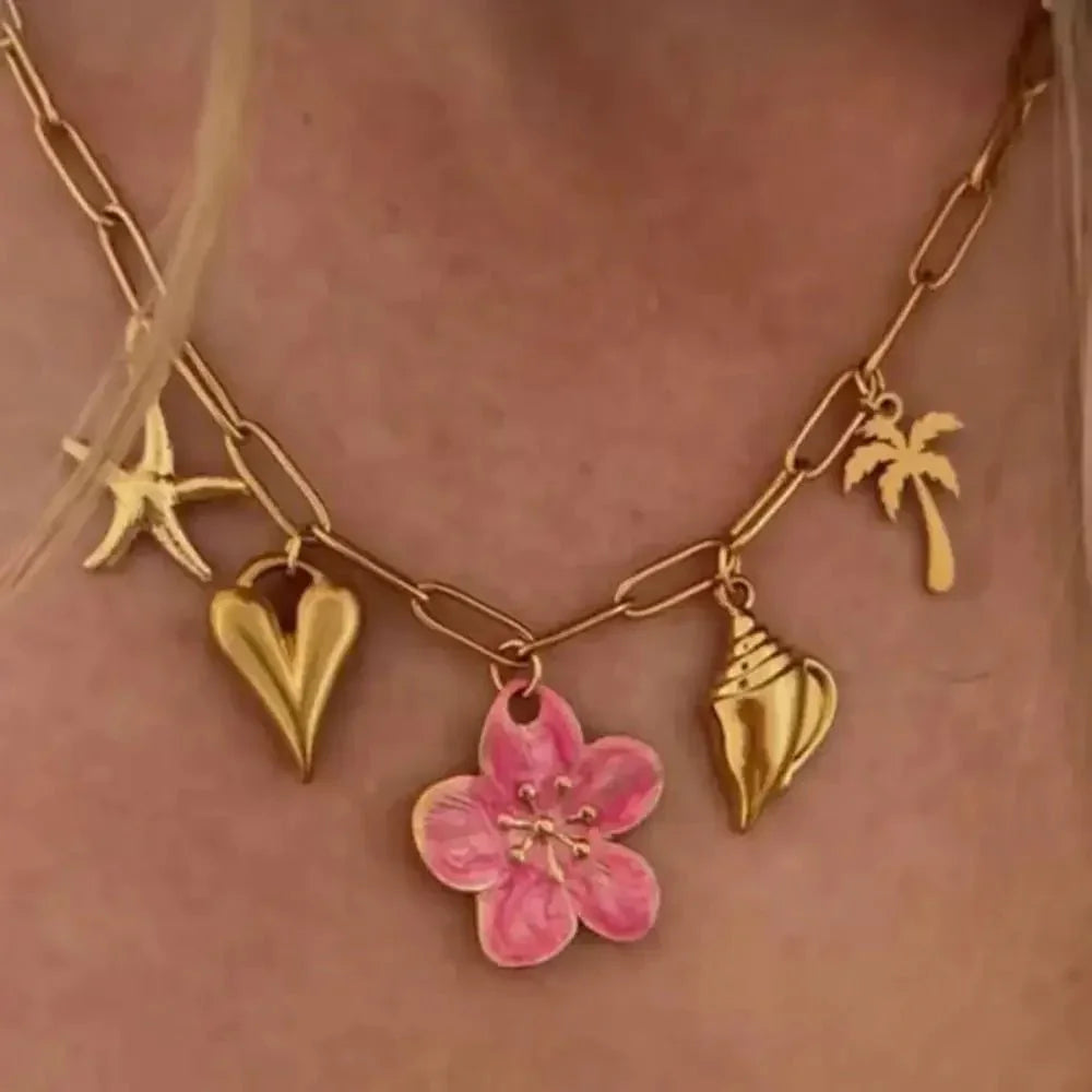 Beach Theme Pendant Necklace with Resin Flower - Update AvenueNecklacesTrendsi100500996071987100500996071987Beach Theme Pendant Necklace with Resin FlowerGold