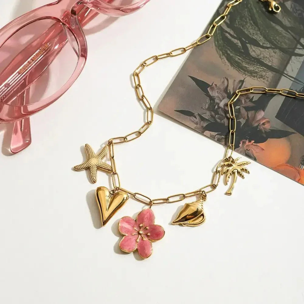Beach Theme Pendant Necklace with Resin Flower - Update AvenueNecklacesTrendsi100500996071987100500996071987Beach Theme Pendant Necklace with Resin FlowerGold