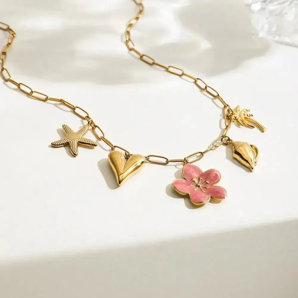 Beach Theme Pendant Necklace with Resin Flower - Update AvenueNecklacesTrendsi100500996071987100500996071987Beach Theme Pendant Necklace with Resin FlowerGold