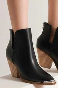 Beast Fashion Pointed Metal-Tip Toe Block Heel Ankle Boots