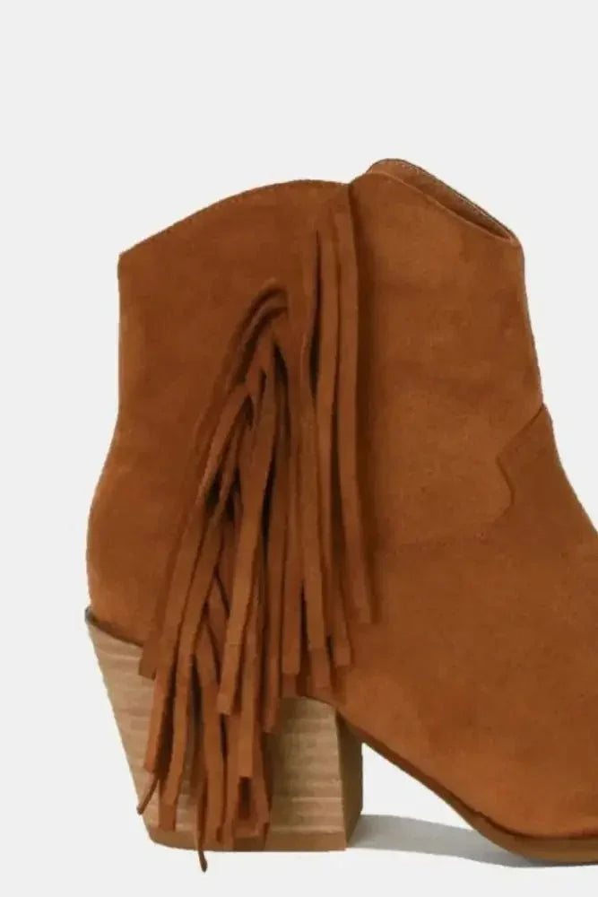 Beast Fashion Suede Fringe Point Toe Ankle Boots - Update AvenueTrendsi100600256771199100600256771199Beast Fashion Suede Fringe Point Toe Ankle BootsCaramel