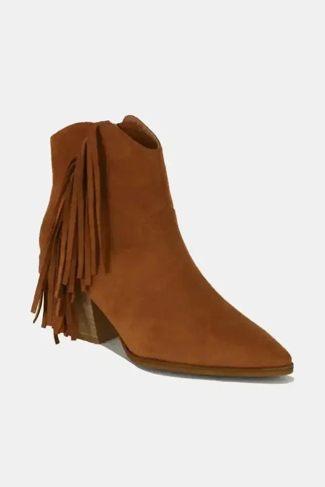 Beast Fashion Suede Fringe Point Toe Ankle Boots - Update AvenueTrendsi100600256771199100600256771199Beast Fashion Suede Fringe Point Toe Ankle BootsCaramel