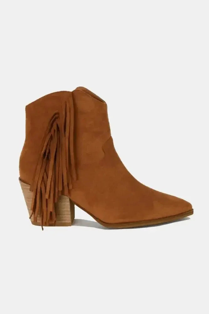 Beast Fashion Suede Fringe Point Toe Ankle Boots - Update AvenueTrendsi100600256771199100600256771199Beast Fashion Suede Fringe Point Toe Ankle BootsCaramel