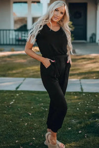 Belted V - Neck Jogger Jumpsuit - Update AvenueKidsTrendsi1001004876722251001004876722256cbddd183a4a472097716990c3295eac - MaxBlack