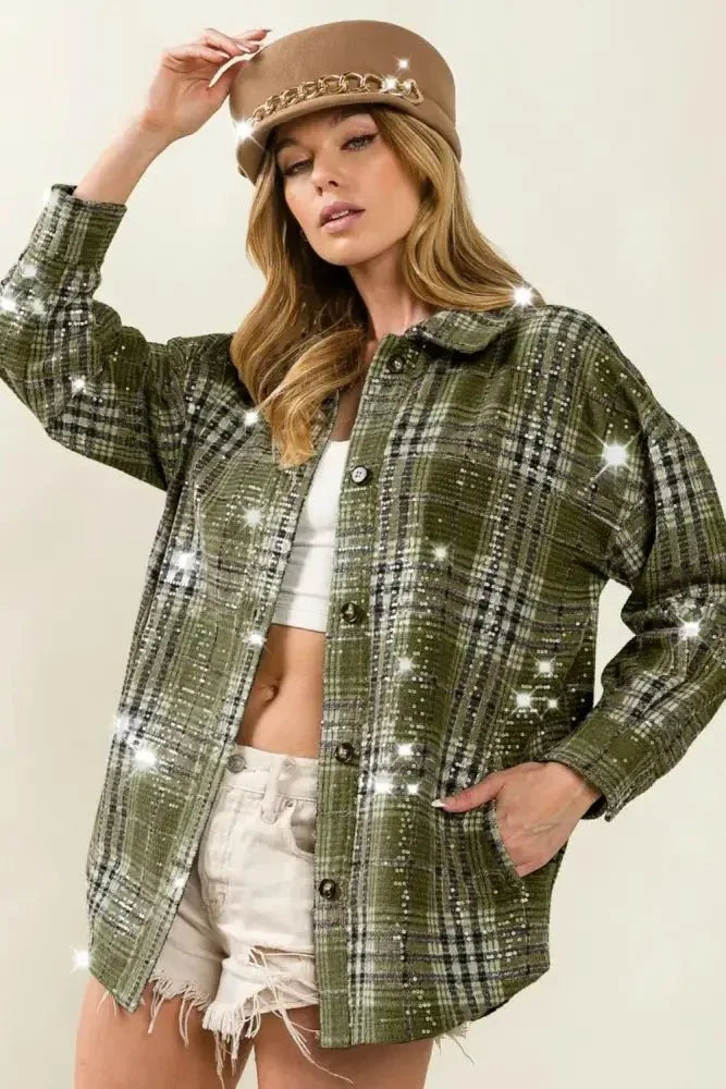 BiBi Allover Clear Sequins Vintage Plaid Jacket - Update AvenueTrendsi1001006379415241001006379415243a2c2d26 - 40e7 - 470b - a6f2 - a34cef966a42 - Max - OriginOLIVE MULTI