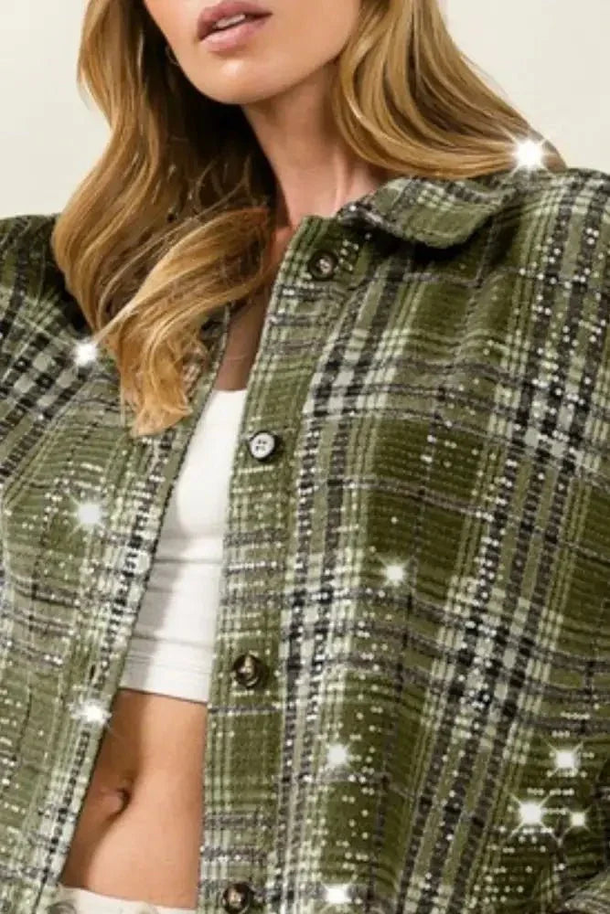 BiBi Allover Clear Sequins Vintage Plaid Jacket - Update AvenueTrendsi100100637941524100100637941524a0e0438b - 2bc1 - 4905 - 81bf - f7659255450b - Max - OriginOLIVE MULTI