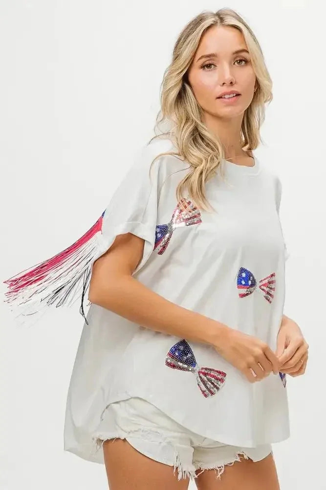 BiBi American Flag Sequin Ribbon T-Shirt - Update AvenueT-ShirtsTrendsi100100789171670100100789171670880d9c89ca6f4672a92c4aff1720cf78 - Max - OriginOFF WHITE