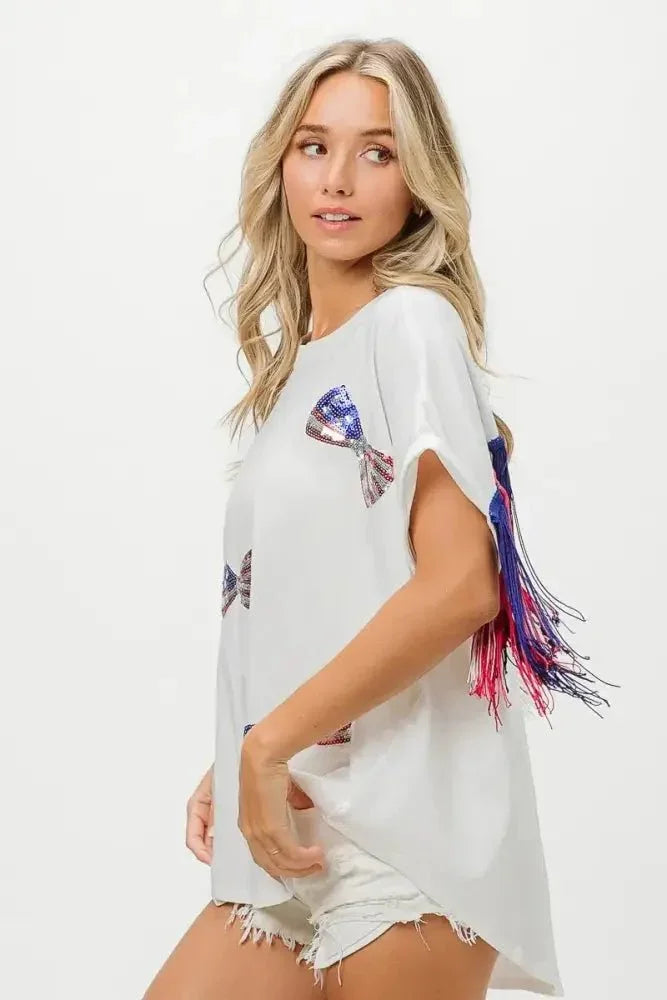 BiBi American Flag Sequin Ribbon T-Shirt - Update AvenueT-ShirtsTrendsi1001007891716701001007891716702279259eb85644098afe5b0ef0627f70 - Max - OriginOFF WHITE