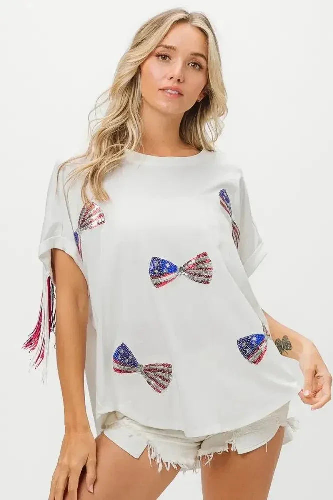 BiBi American Flag Sequin Ribbon T-Shirt - Update AvenueT-ShirtsTrendsi100100789171670100100789171670e8971e9567834ac7a33e9b4672d8fc21 - Max - OriginOFF WHITE