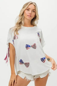 BiBi American Flag Sequin Ribbon T-Shirt - Update AvenueT-ShirtsTrendsi100100789171670100100789171670e8971e9567834ac7a33e9b4672d8fc21 - Max - OriginOFF WHITE