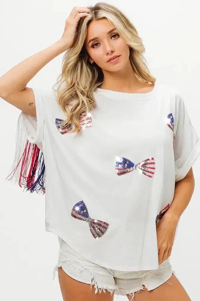 BiBi American Flag Sequin Ribbon T-Shirt - Update AvenueT-ShirtsTrendsi100100789171670100100789171670686090beeb2b4970bdcf6449b906bda6 - Max - OriginOFF WHITE