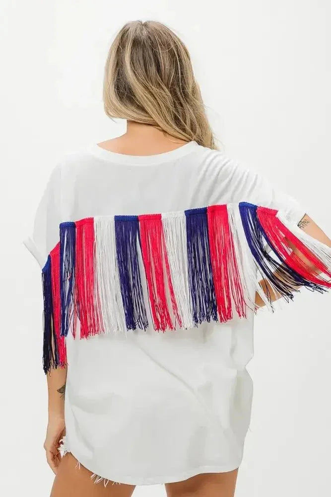 BiBi American Flag Sequin Ribbon T-Shirt - Update AvenueT-ShirtsTrendsi100100789171670100100789171670f1c8007a52504d7a9d01c01a0ccb2c58 - Max - OriginOFF WHITE