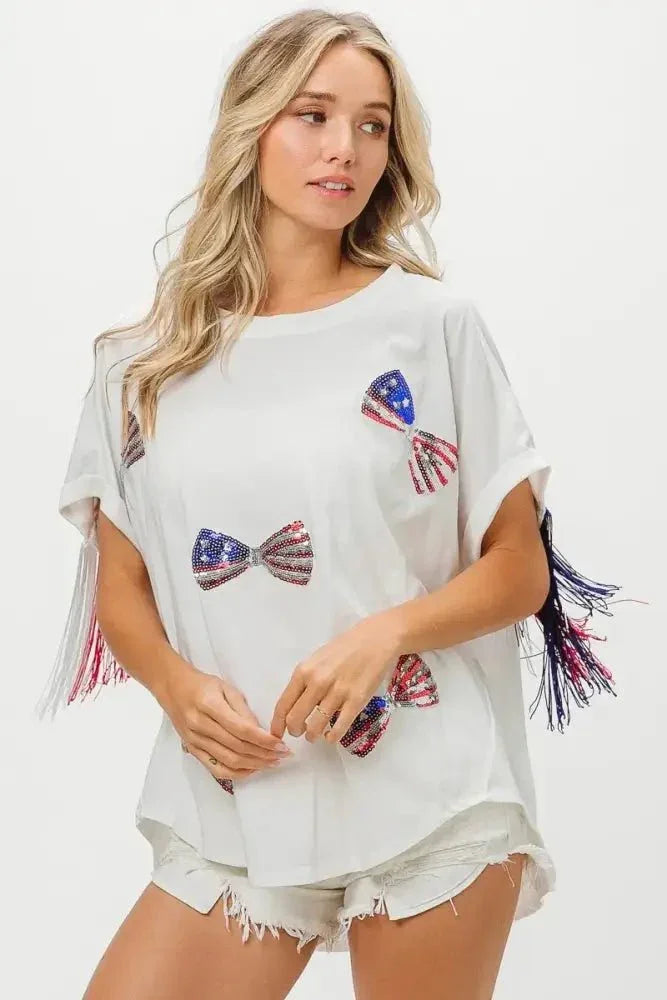 BiBi American Flag Sequin Ribbon T-Shirt - Update AvenueT-ShirtsTrendsi100100789171670100100789171670e32d1551d72645efb4670fe3692010e3 - Max - OriginOFF WHITE