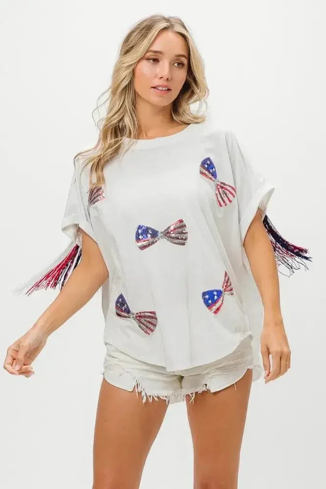 BiBi American Flag Sequin Ribbon T-Shirt - Update AvenueT-ShirtsTrendsi1001007891716701001007891716704bbfc9697ad847a1880741e0f56018dc - Max - OriginOFF WHITE