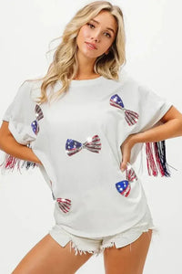 BiBi American Flag Sequin Ribbon T-Shirt - Update AvenueT-ShirtsTrendsi10010078917167010010078917167038d496ce587b48f0bc297f538d0517fc - Max - OriginOFF WHITE