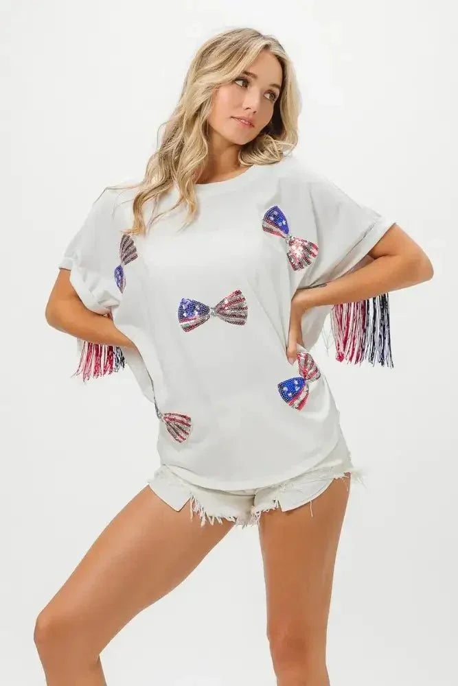 BiBi American Flag Sequin Ribbon T-Shirt - Update AvenueT-ShirtsTrendsi100100789171670100100789171670a388fdd00ddf47b9bca3b18e21c837e0 - Max - OriginOFF WHITE