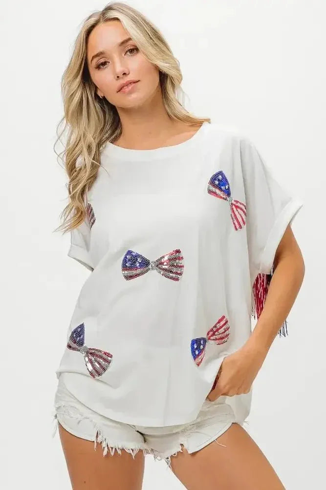 BiBi American Flag Sequin Ribbon T-Shirt - Update AvenueT-ShirtsTrendsi100100789171670100100789171670b432105a68e14adea26f3877be969740 - Max - OriginOFF WHITE